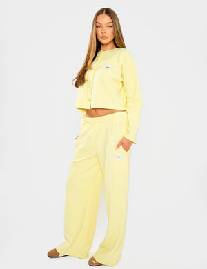 Kaiia Label Logo Premium Interlock Wide Leg Joggers Yellow
