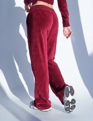 Velour Flared Trousers Cherry Red