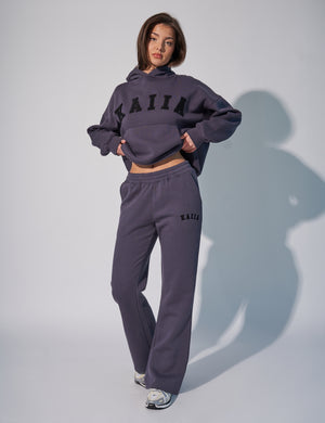 Kaiia Logo Wide Leg Sweat Pants in Dark Grey