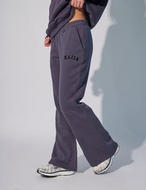 Kaiia Logo Wide Leg Sweat Pants in Dark Grey