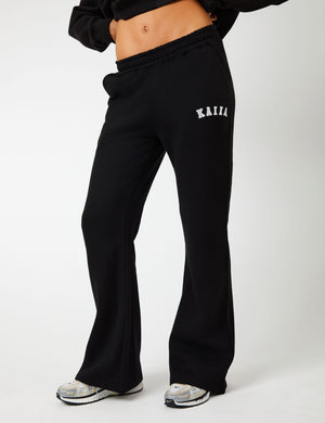 Kaiia Logo Wide Leg Sweat Pants in Black
