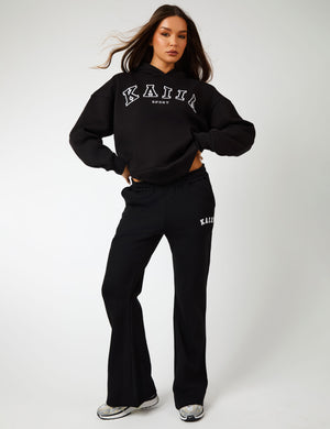 Kaiia Logo Wide Leg Sweat Pants in Black