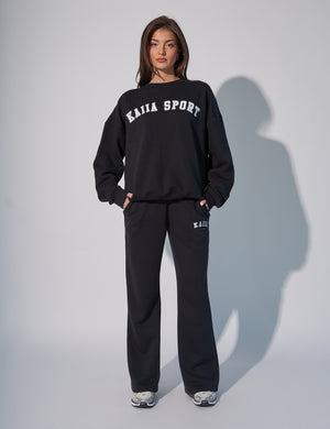 Kaiia Logo Wide Leg Sweat Pants in Black