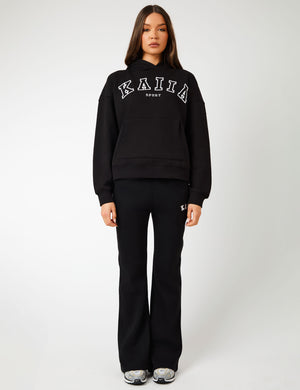 Kaiia Logo Wide Leg Sweat Pants in Black