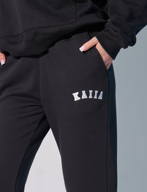 Kaiia Logo Wide Leg Sweat Pants in Black