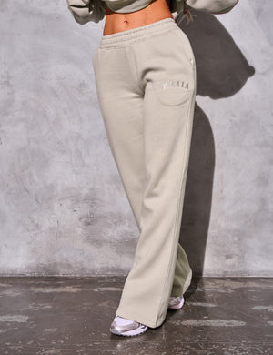 Kaiia Logo Wide Leg Sweat Pants in Stone