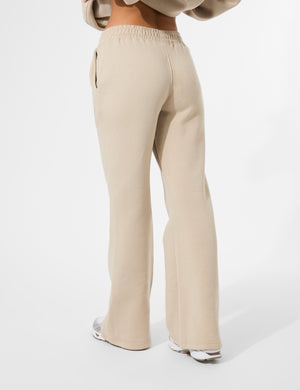 Kaiia Logo Wide Leg Sweat Pants in Stone