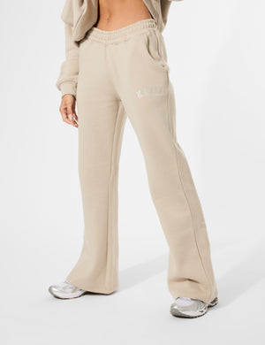 Kaiia Logo Wide Leg Sweat Pants in Stone