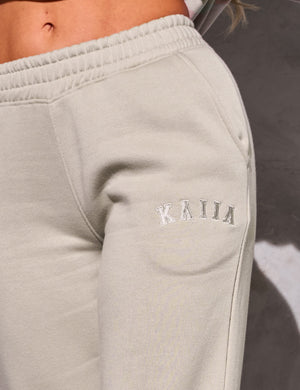 Kaiia Logo Wide Leg Sweat Pants in Stone