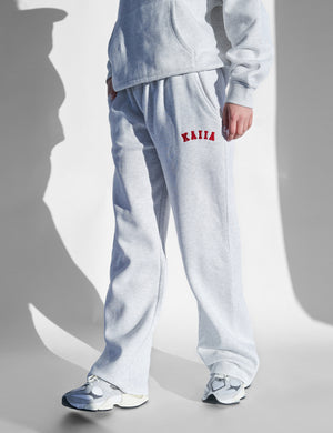 Kaiia Logo Wide Leg Joggers Light Grey Marl and Red