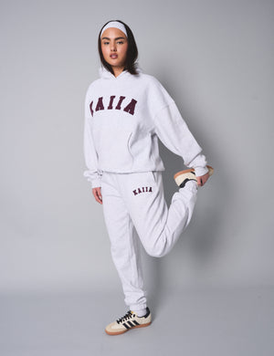 Kaiia Logo Cuffed Joggers Light Grey Marl With Burgundy