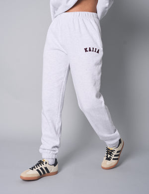 Kaiia Logo Cuffed Joggers Light Grey Marl With Burgundy