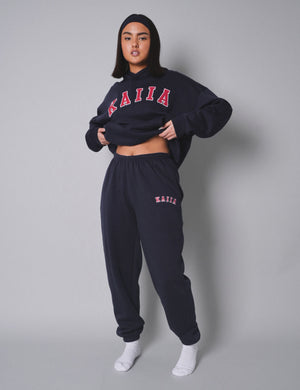 Kaiia Logo Cuffed Joggers Navy With Red