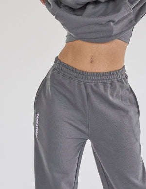 Kaiia Studio Bubble Logo Wide Leg Sweat Pants Dark Grey & Lilac