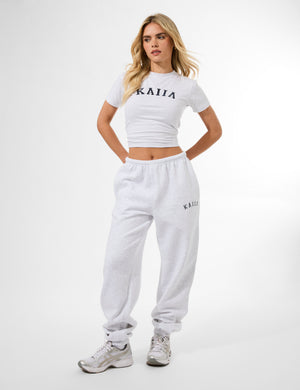 Kaiia Logo Cuffed Joggers Light Grey Marl