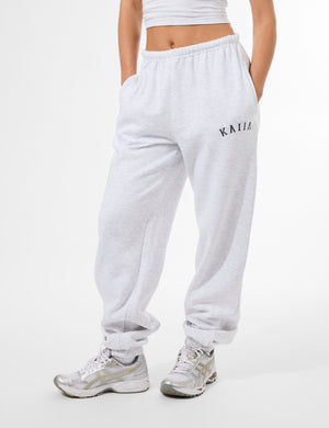 Kaiia Logo Cuffed Joggers Light Grey Marl
