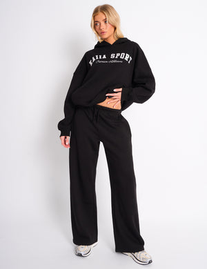 Kaiia Logo Wide Leg Joggers Black On Black