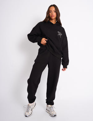 Kaiia Logo Cuffed Joggers Black On Black