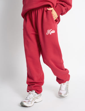 Kaiia Snowflake Logo Cuffed Joggers Red
