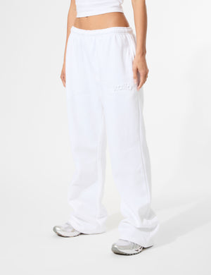 Kaiia Embossed Logo Wide Leg Joggers White