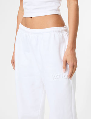 Kaiia Embossed Logo Wide Leg Joggers White