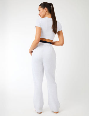 Kaiia Label Logo Exposed Waistband Wide Leg Joggers Light Grey Marl