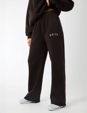 Kaiia Logo Wide Leg Joggers Brown