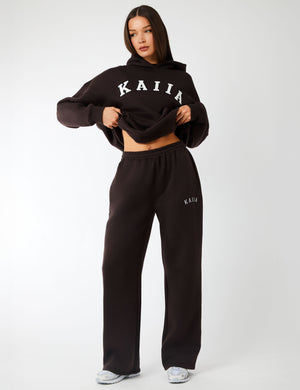 Kaiia Logo Wide Leg Joggers Brown