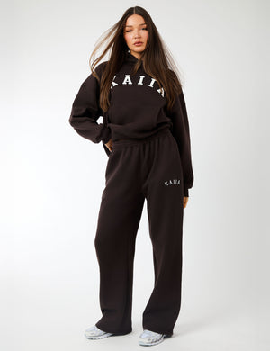 Kaiia Logo Wide Leg Joggers Brown