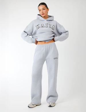 Kaiia Logo Wide Leg Joggers Grey Marl & White