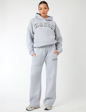 Kaiia Logo Wide Leg Joggers Grey Marl & White