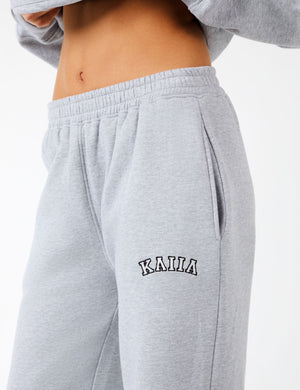 Kaiia Logo Wide Leg Joggers Grey Marl & White