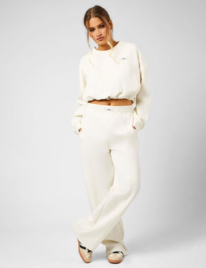 Kaiia Label Logo Premium Interlock Seam Detail Wide Leg Joggers Cream