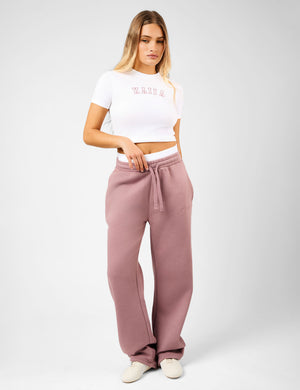 Kaiia Script Logo Exposed Waistband Wide Leg Joggers Rosewood