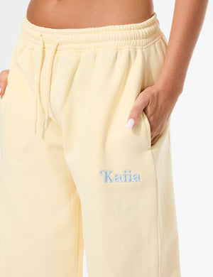 Kaiia Slogan Wide Leg Joggers Lemon