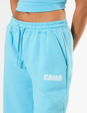 Kaiia Bubble Graphic Wide Leg Joggers Pool Blue
