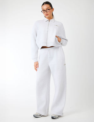 Kaiia Label Logo Wide Leg Joggers Light Grey Marl