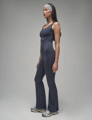 Kaiia Sculpt Wide Leg Unitard Graphite Grey