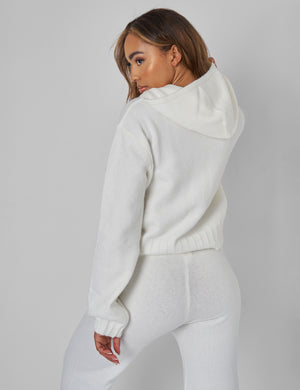 Kaiia Knitted Zip Up Hoodie in Cream