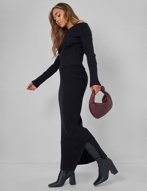 Kaiia Bardot Jumper Co-ord in Black