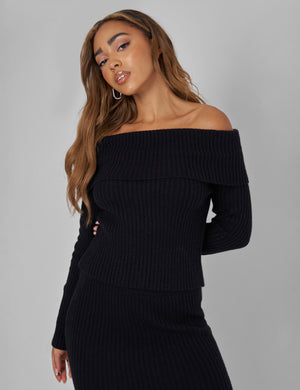 Kaiia Bardot Jumper Co-ord in Black