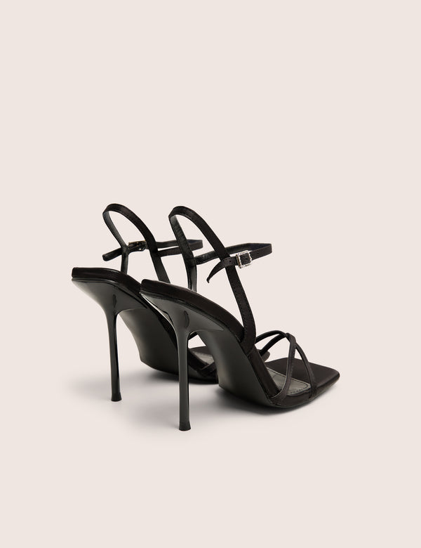 Moss Black Velvet Strappy Stiletto Heels