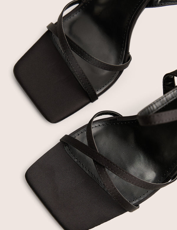 Moss Black Velvet Strappy Stiletto Heels