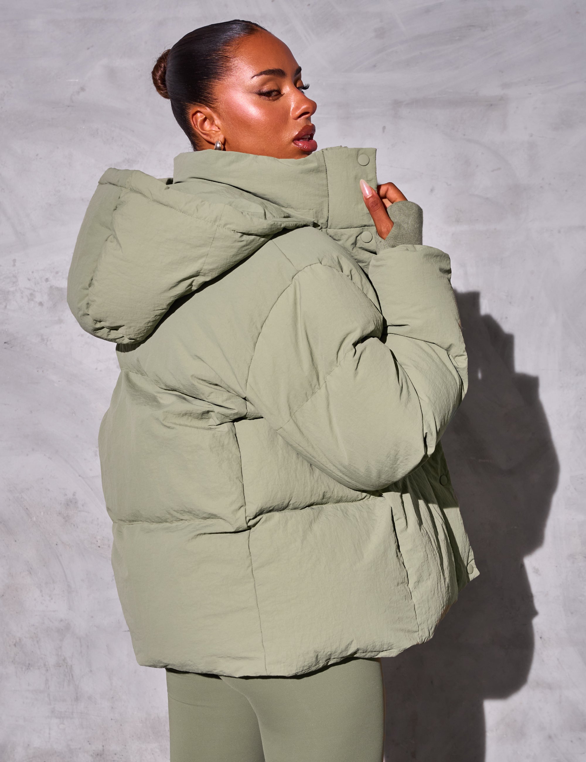 ★Odd Studio★ Glossy Eco Puffer Short Padding KHAKI Kaiia Studio Oversized Puffer Coat Khaki | Public Desire