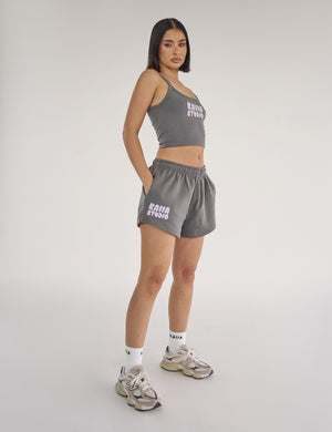 Kaiia Studio Bubble Logo Sweat Shorts Dark Grey & Lilac