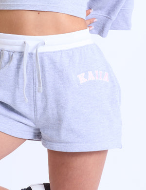 Kaiia Contrast Waistband Sweat Shorts Grey Marl & Pink