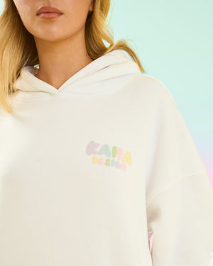 Kaiia Design Bubble Logo Oversized Hoodie Cream & Rainbow