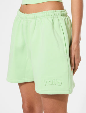 Kaiia Embossed Logo Sweat Shorts Lime Sherbet
