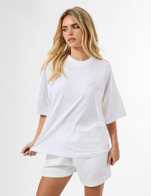 Kaiia Studio Script Logo Sweat Shorts White & Pink