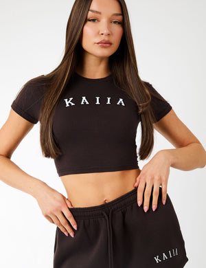 Kaiia Logo Sweat Shorts Brown